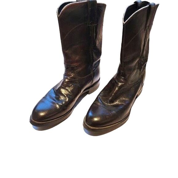 Justin Roper Western Boots Cowboy Leather Men's Sz 9 EE X-Wide Burgundy Brown - Picture 9 of 9